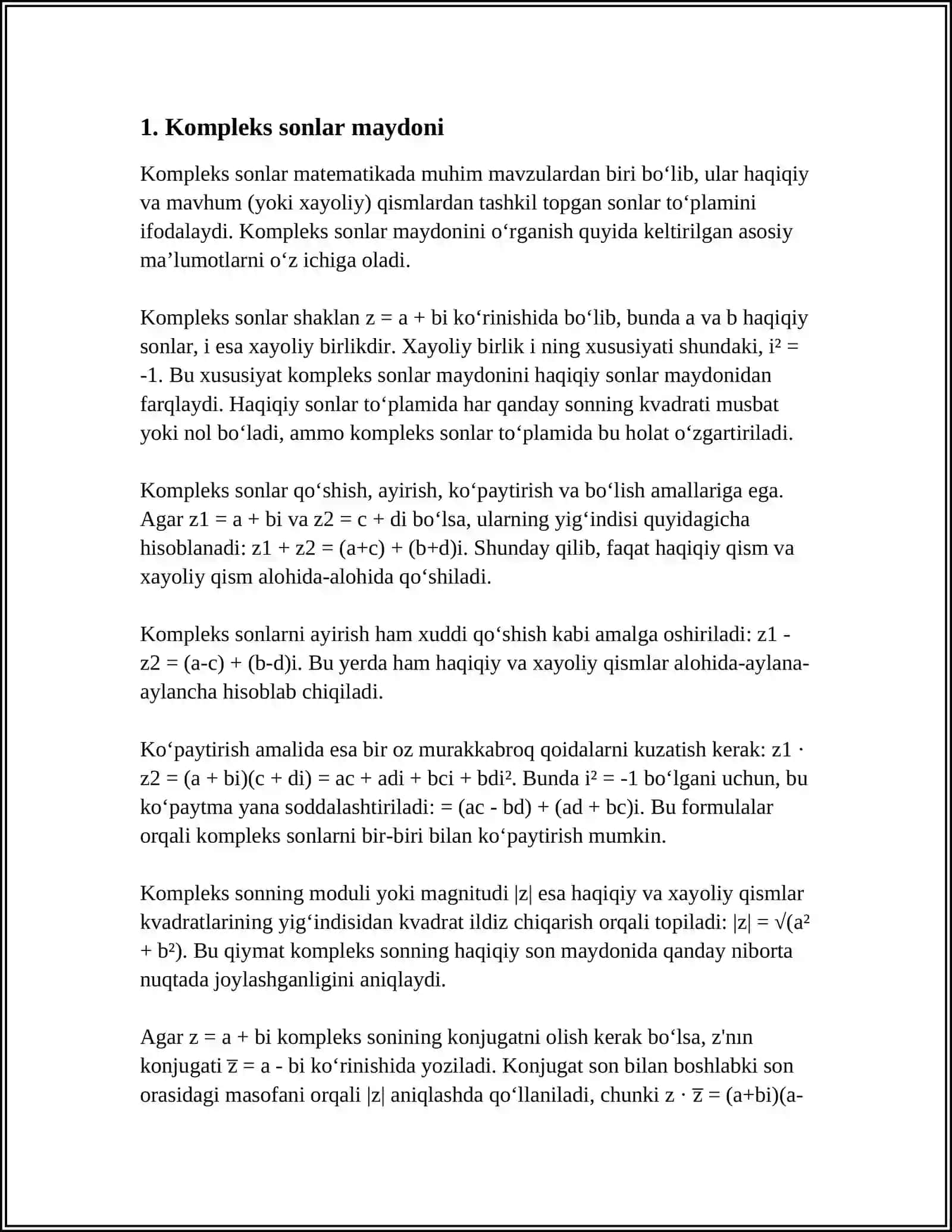 Kompleks sonlar maydoni ustida berilgan fazodagi kvadratik formalar va ularning kanonik shakllari 3