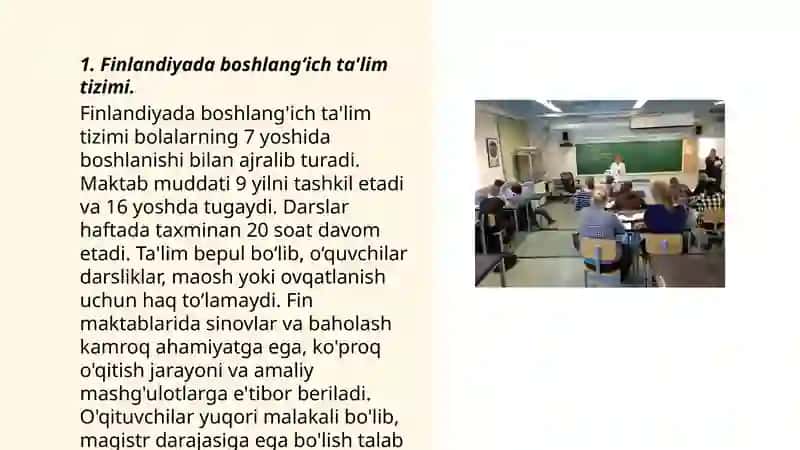 Finlandiyada boshlang'ich ta'lim.Boshlang'ich ta'limda innovatsion loyihalar yaratish 3