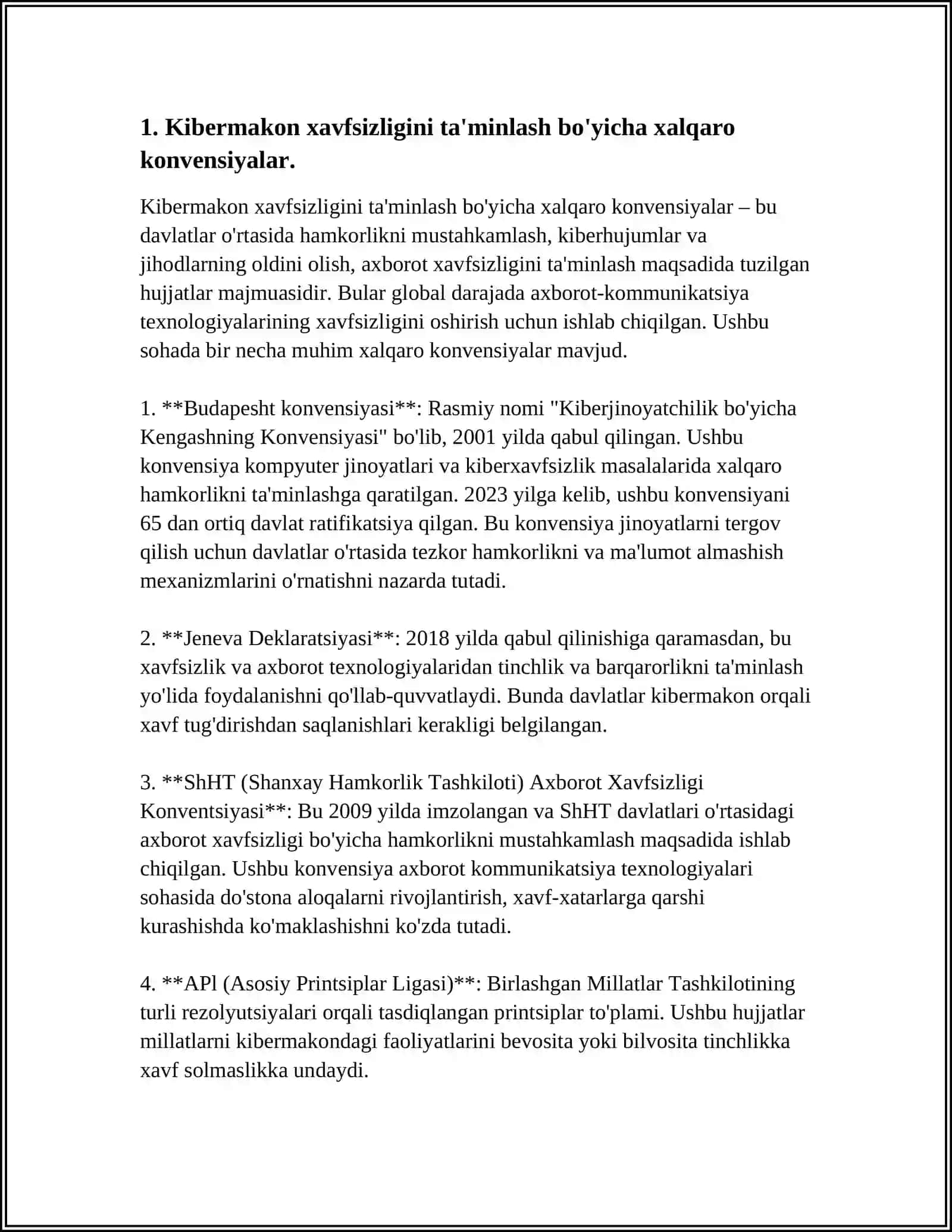KIBERXAVFSIZLIK YUZASIDAN XALQARO HUJJATLAR VA CHET EL MAMLAKATLARI TAJRIBASI 3