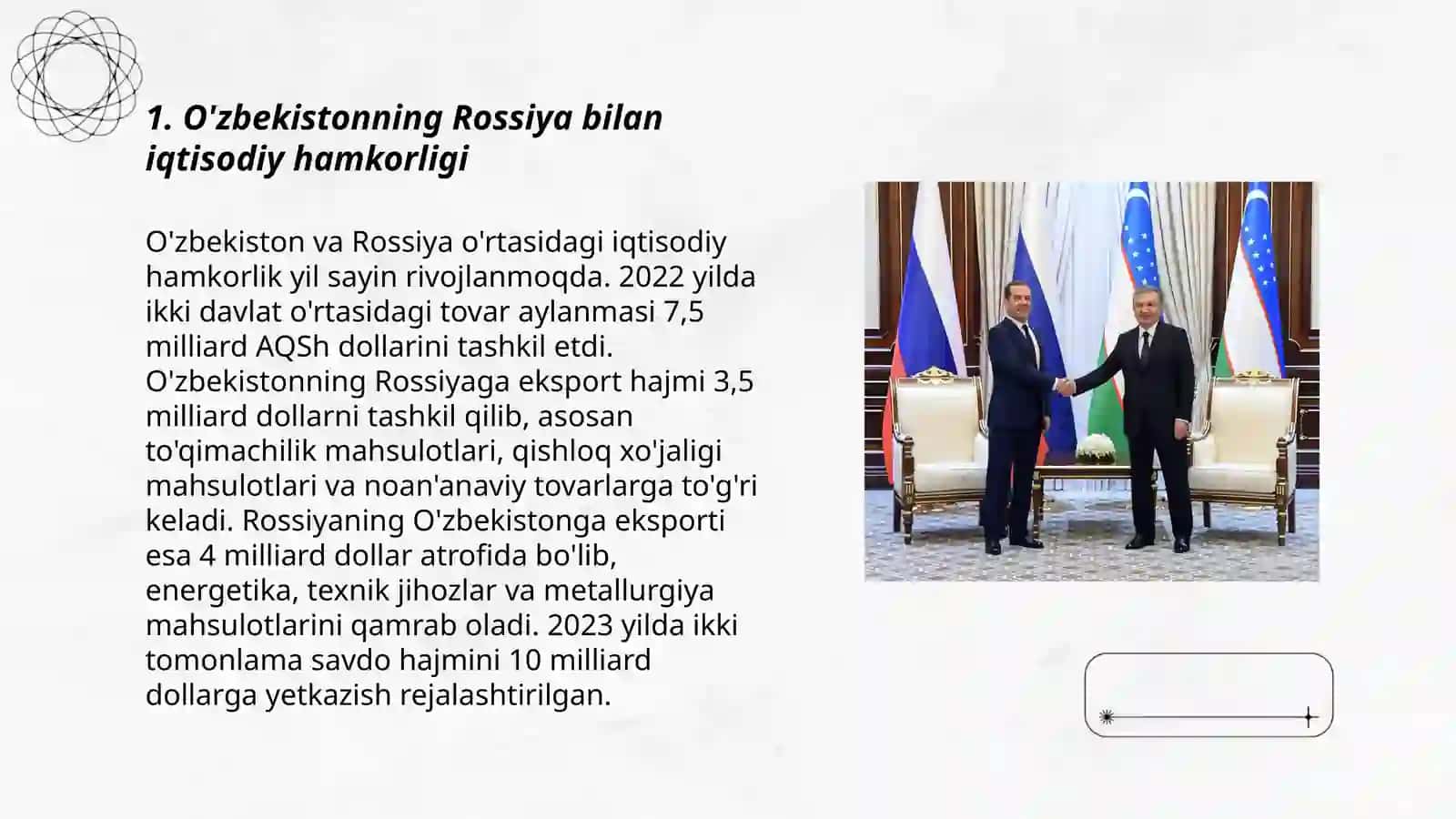 O'zbekistonning MDH davlatlari va Markaziy Osiyo mamlakatlari bilan hamkorlik aloqalari 3