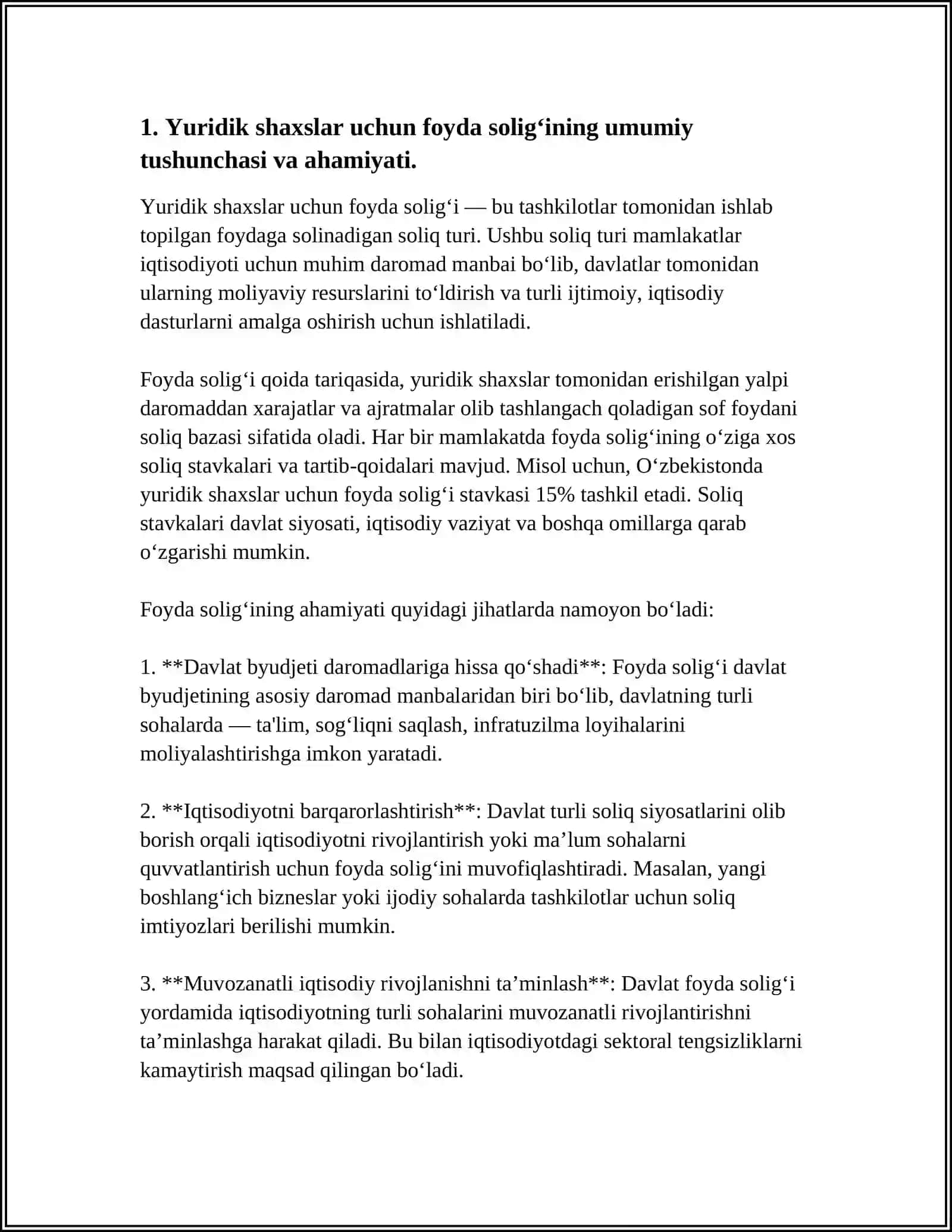 YURIDIK SHAXSLARDAN OLINADIGAN FOYDA SOLIG‘I VA UNING KORXONALAR MOLIYA- XO‘JALIK FAOLIYATIGA TA‘SIRI 3