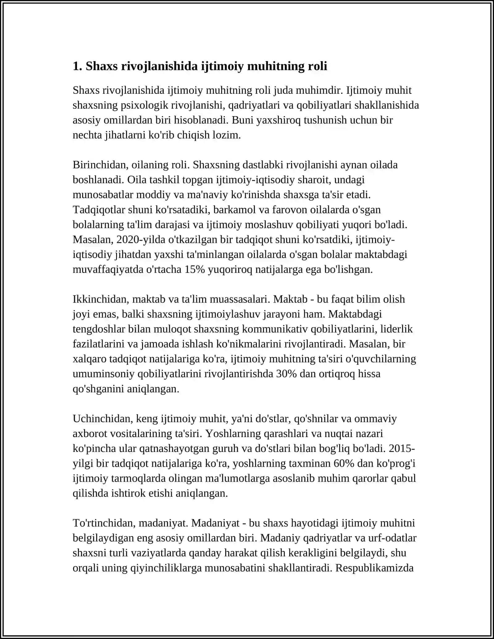 SHAXS RIVOJLANISHIDAGI IRSIYAT MUHIT VA TARBIYANING TUTGAN OʻRNI 3