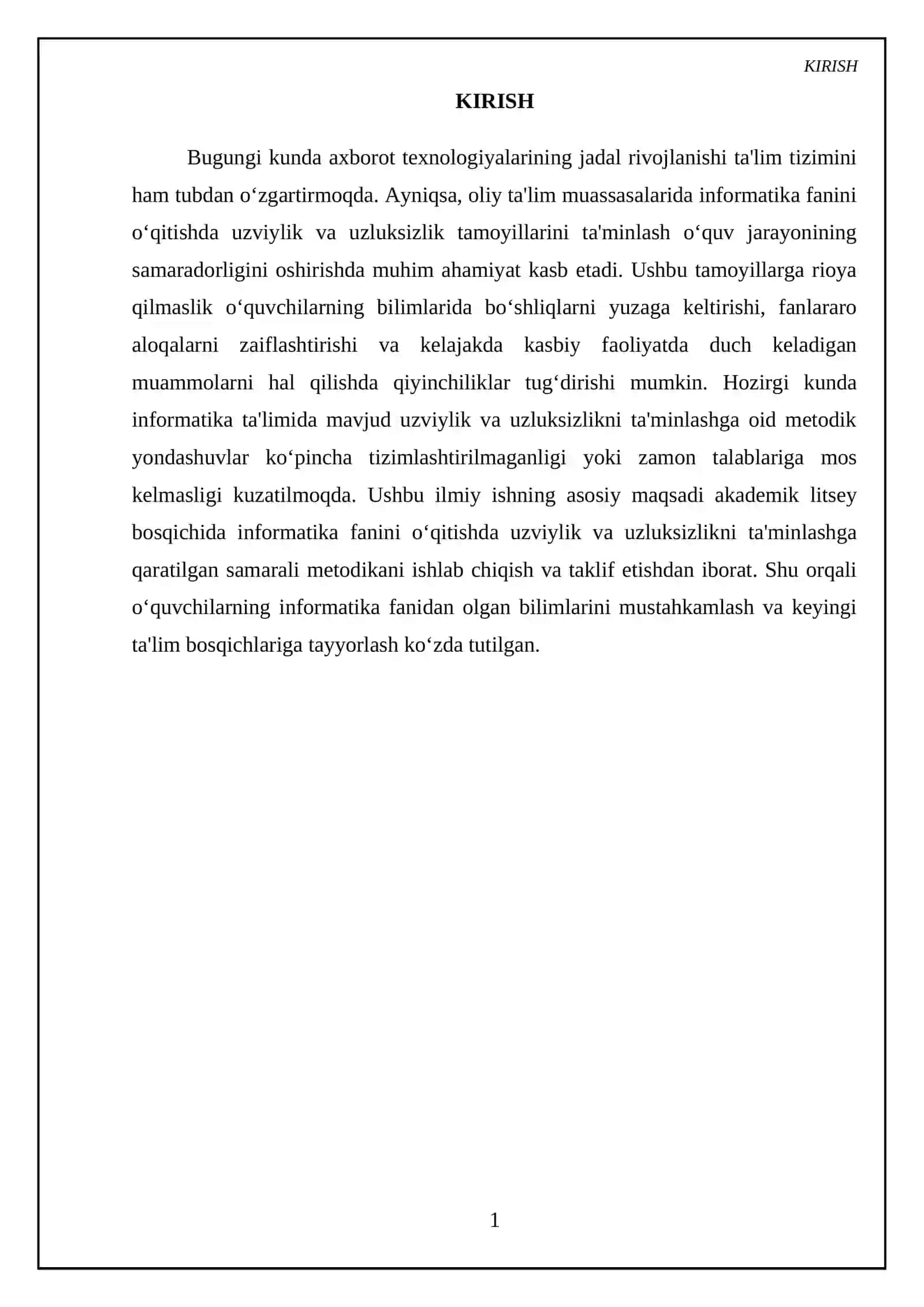 Akademik letseylarda informatika fanini o‘qitishda uzviylik va uzluksizlikni ta'minlash metodikasi 3