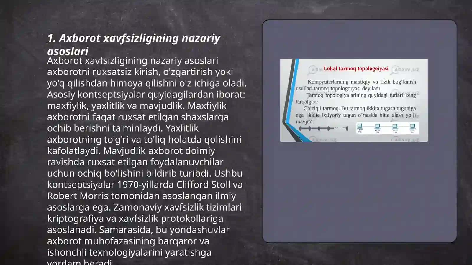 Axborot xavfsizligi tushunchasi. Axborot xavfsizligi taʼminlashning gʻoyaviy nazariy asoslari 3