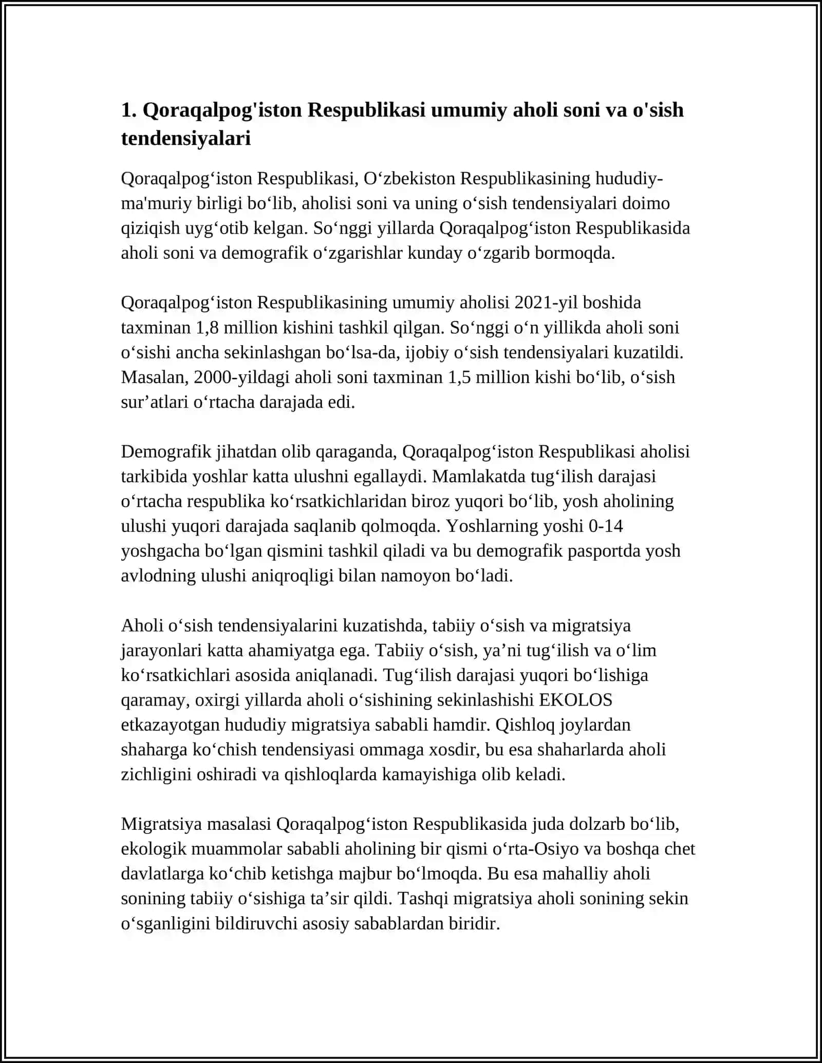 QORAQALPOG'ISTON RESPUBLIKASI AHOLI SONI VA YOSHLAR VA QARIYALAR OLIM SONI, SHAHAR VA QISHLOQ SONI 3