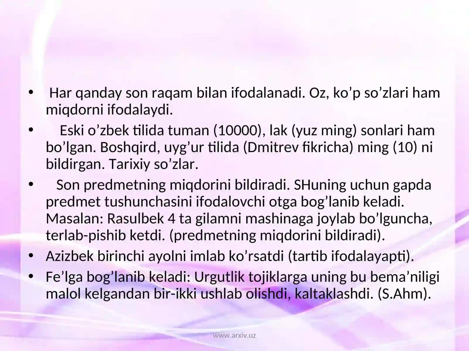 Son so'z turkumi yuzasidan darslikdagi berilgan ma'lumotlarni tahlil qilish 3