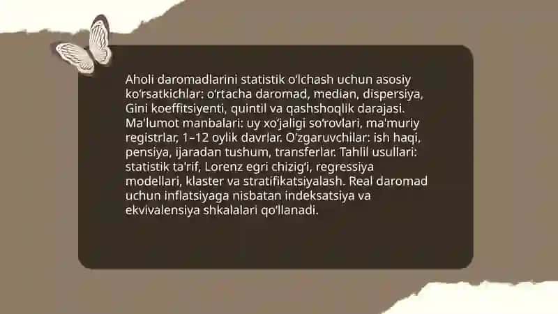 Aholi turmush darajasini statistik o'rganish 3