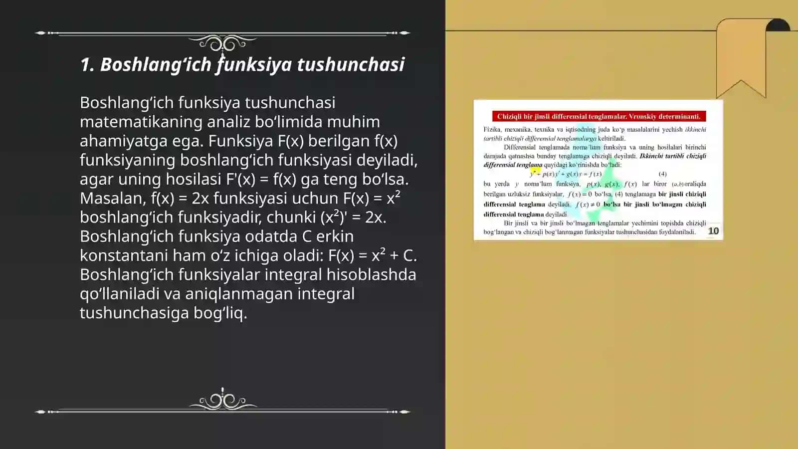 Boshlangʻich funksiya va aniqmas integrallarni hisoblash 3