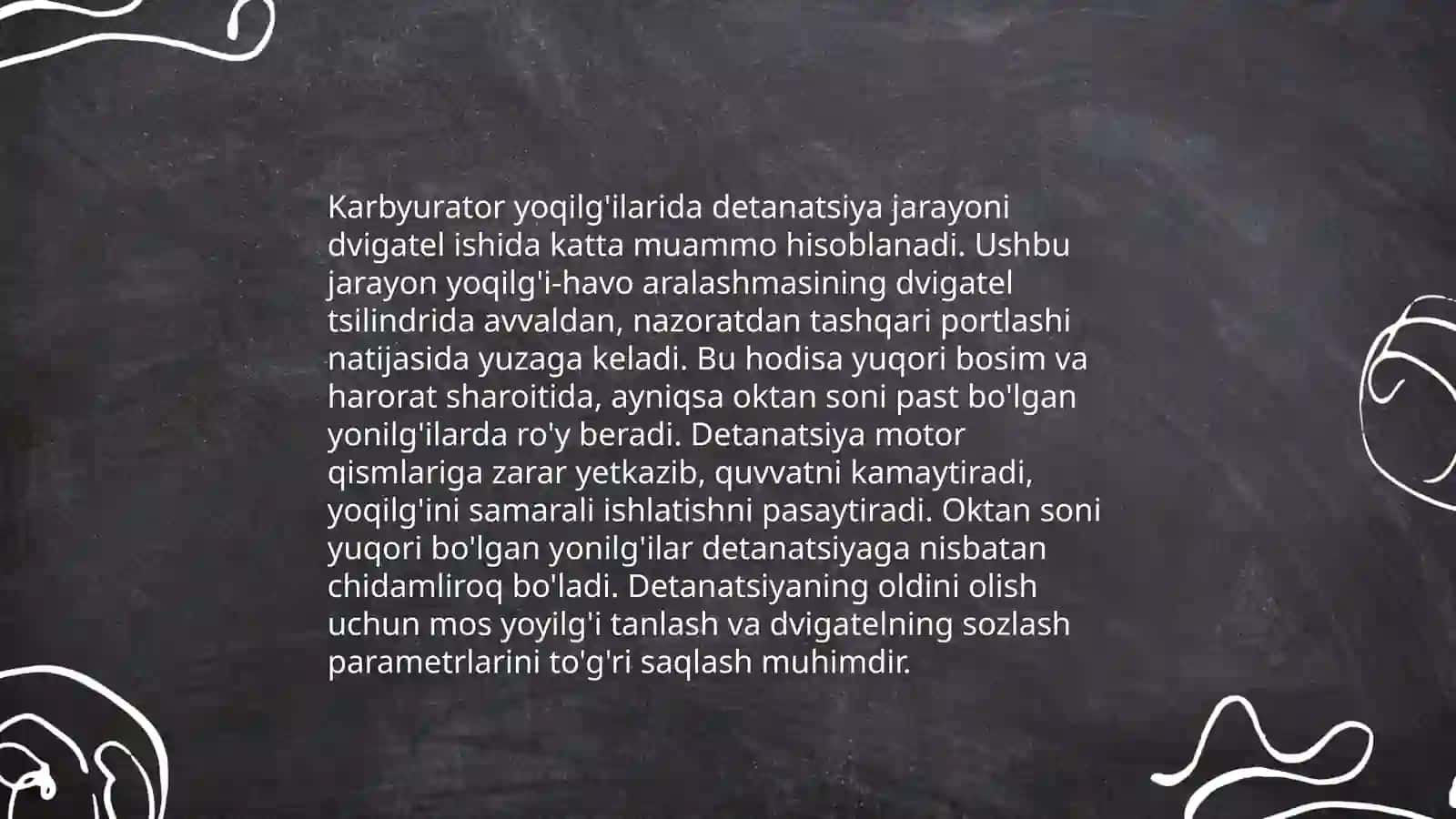 Karbyurator yoqilg'ilarini detanatsiyaga chidamliligini aniqlash 3