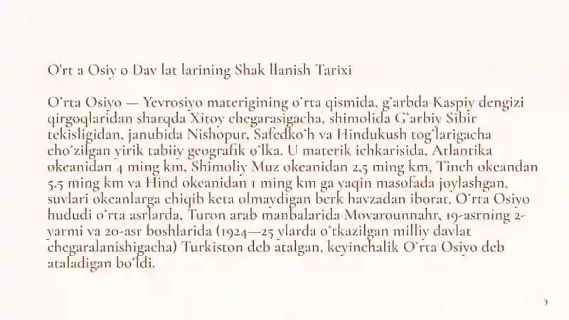 O'rta Osiyo Davlatlarining Shakllanishi Tarixi 3