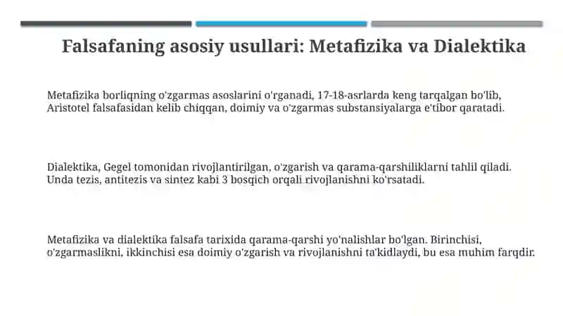 Falsafaning asosiy usullari: Metafizika va dialektika 3