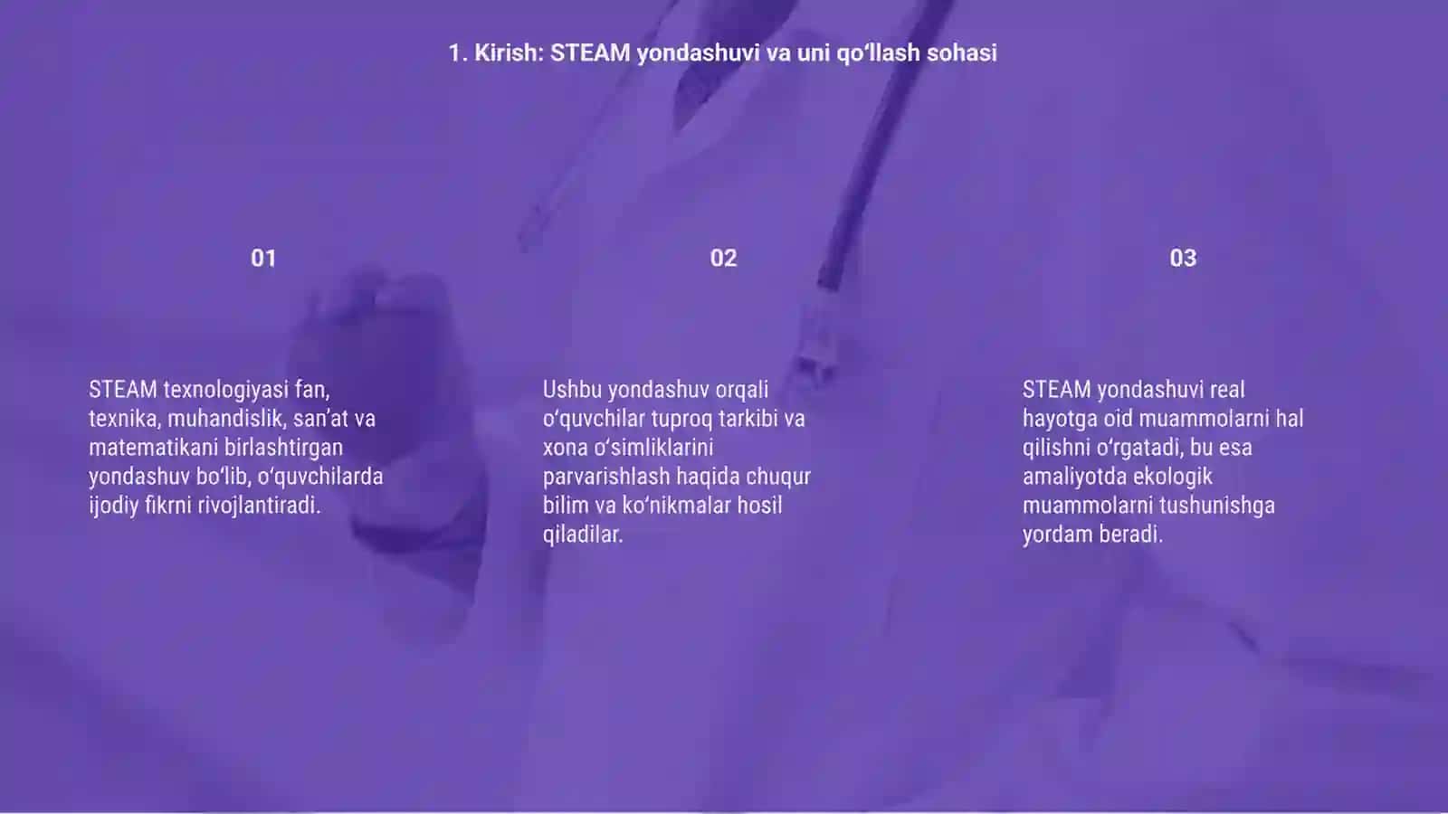 Tuproq tarkibi va xona osimlijlarini parvarishlash mavzusiga STEAM texnologiyasi asosida slayd 3