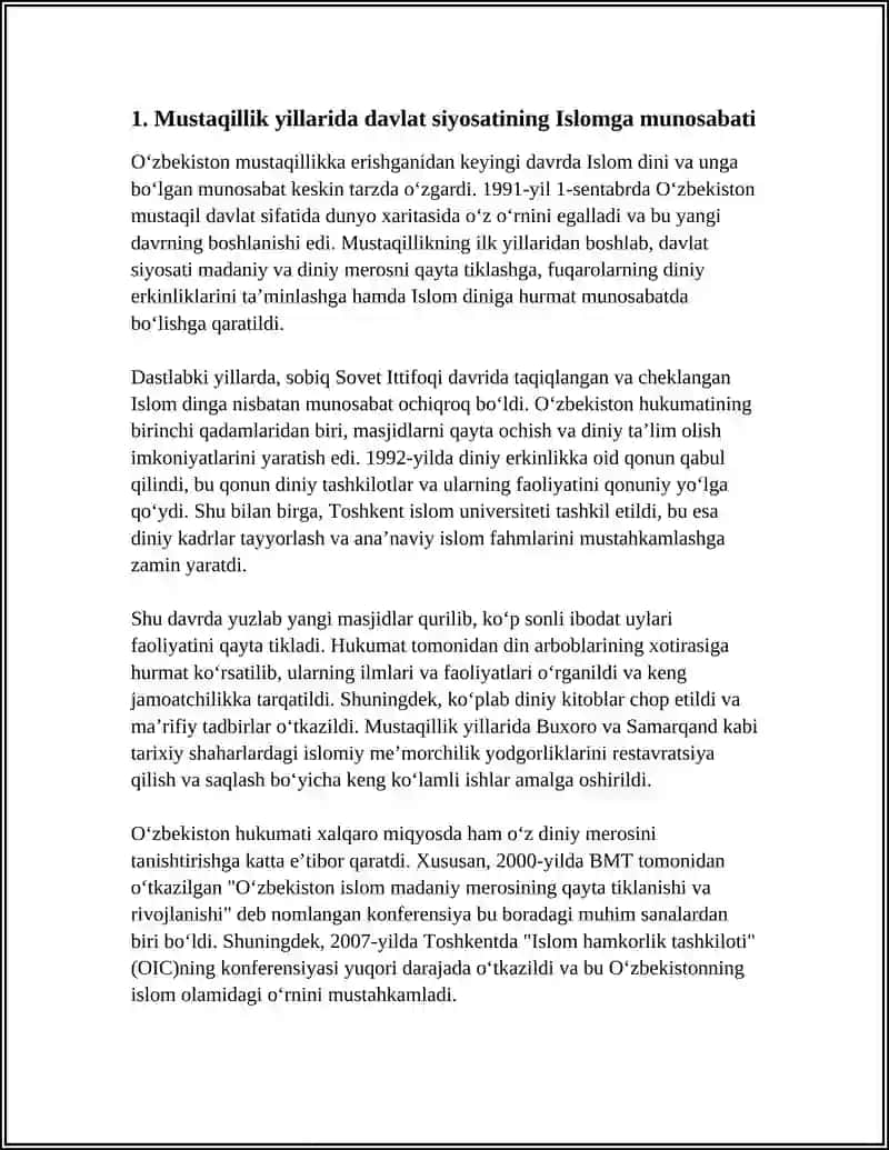 OʻZBEKISTON MUSTAQILLIGI YILLARIDA ISLOM DINIGA MUNOSABATNING TUBDAN OʻZGARISHI 3
