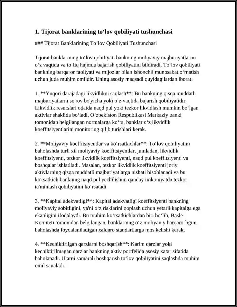 TIJORAT BANKLARINING TOʻLOV QOBILIYATI VA UNI MUSTAHKAMLASH 3