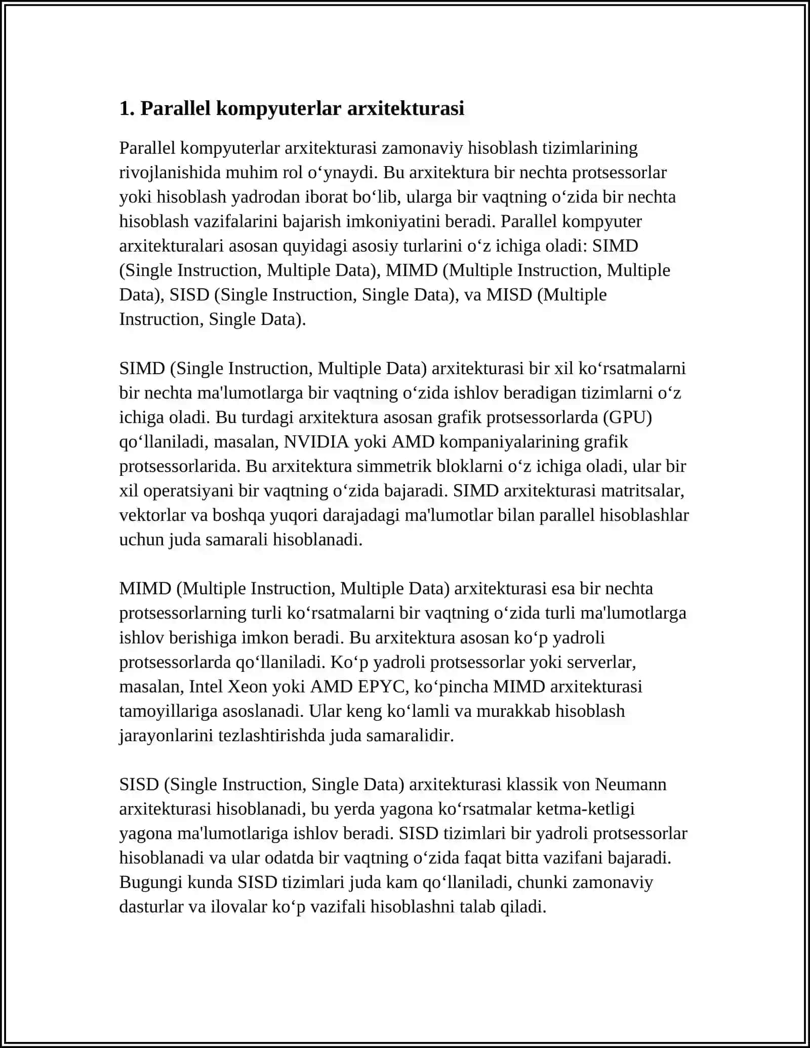 PARALLEL KOMPUTERLAR: UMUMIY VA AJRATILGAN XOTIRALI MULTIPROSESSORLAR VA MULTIKOMPYUTERLAR 3