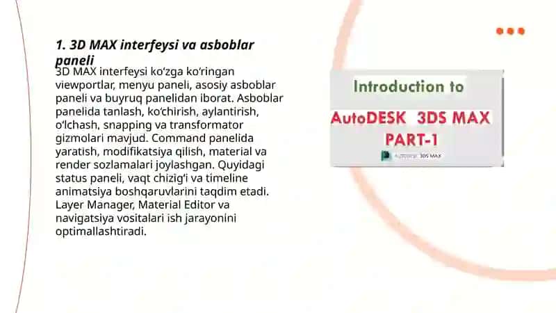 3D MAX dasturi elementlari va uning imkoniyatlari 3