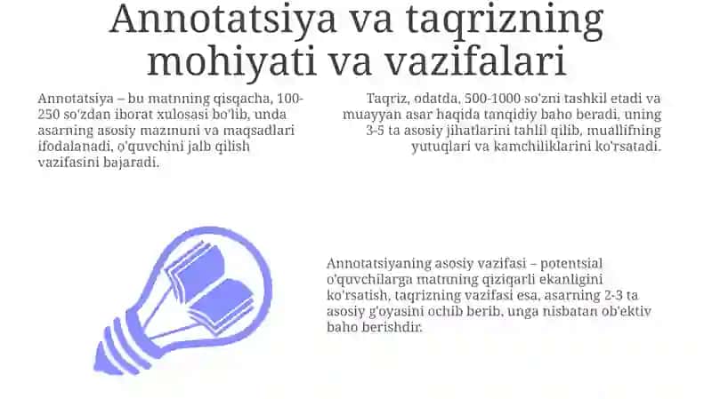 Annotatsiya va taqriz matnlari, ularda ifoda materialining xususiyatlari 3