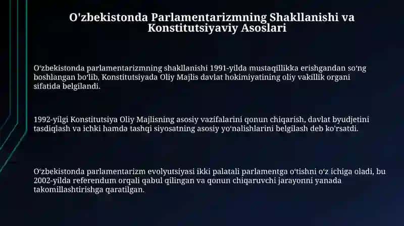 O'zbekistonda Parlamentarizmning Shakllanishi va Konstitutsiyaviy Asoslari 3