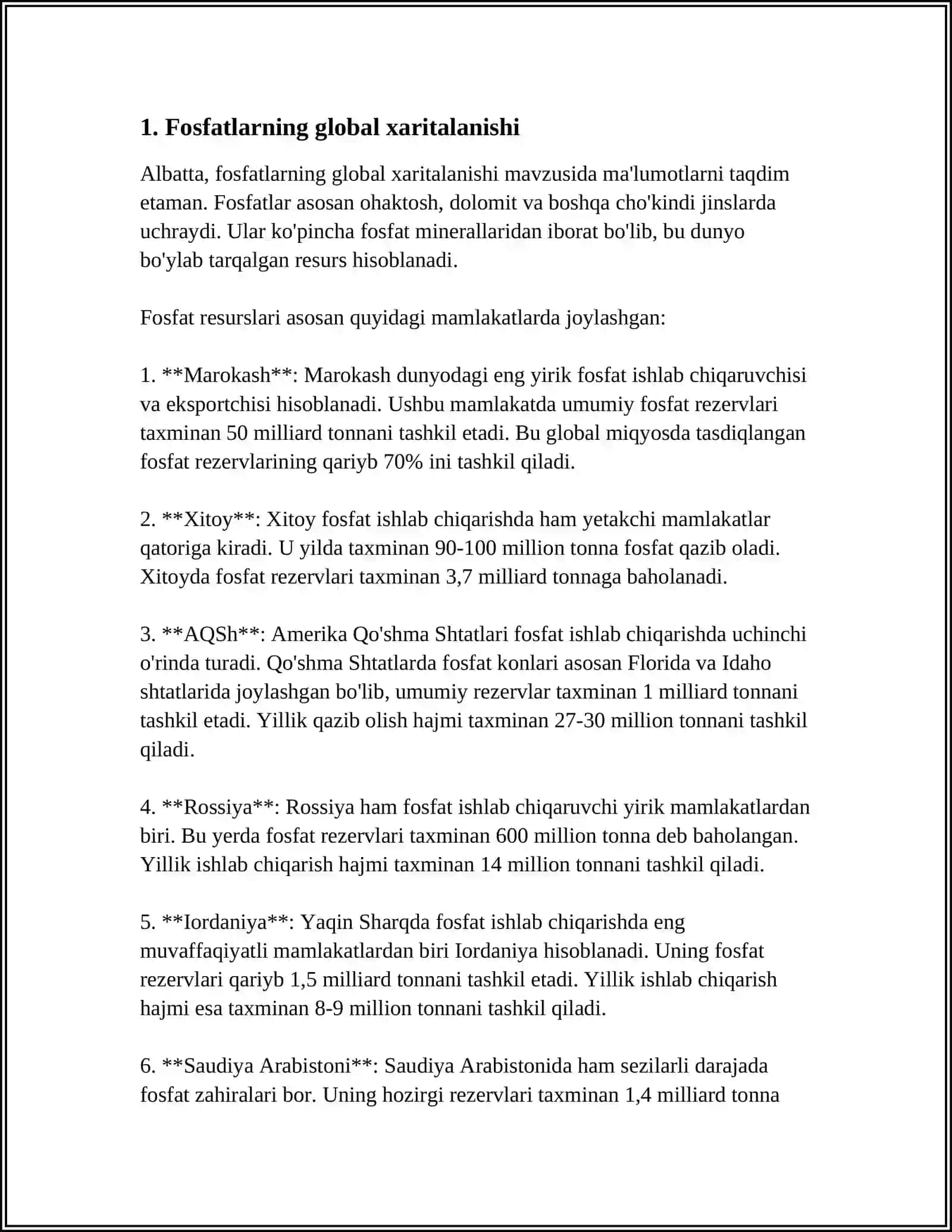 FOSFATLARNING DUNYO VA RESPUBLIKAMIZDAGI ASHYOVIY RESUSLARI 3