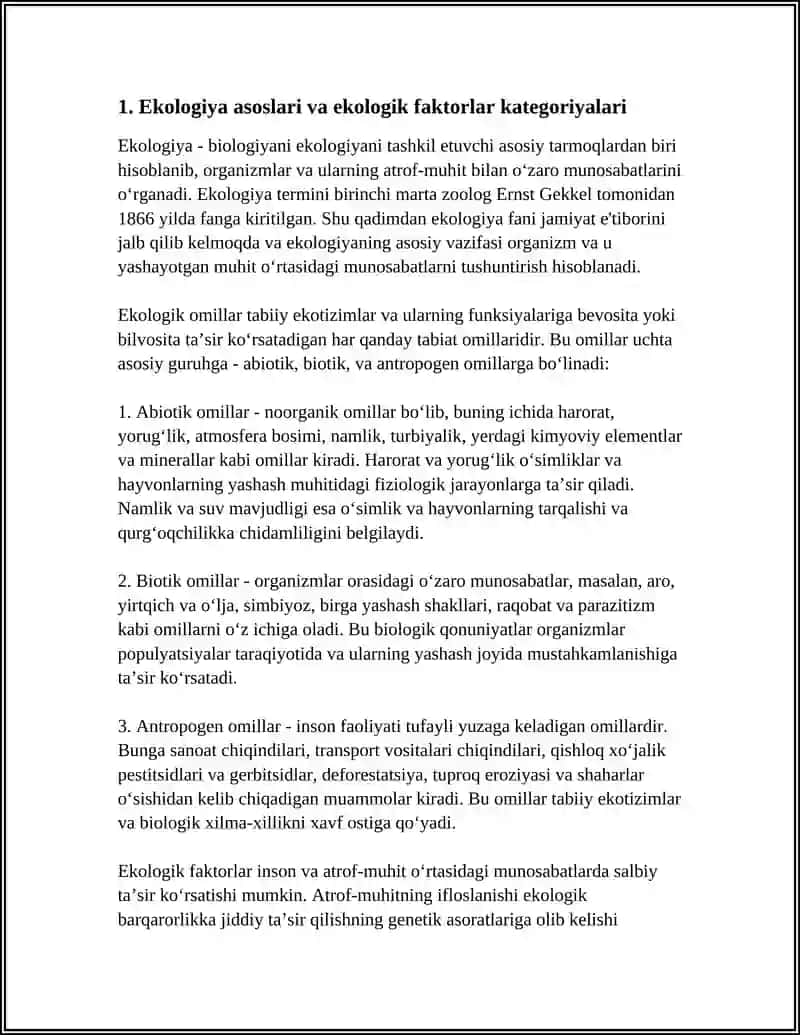 EKOLOGIYA. EKOLOGIK FAKTORLAR. ATROF MUHITNING IFLOSLANISHINING GENETIK ASORATLARI 3