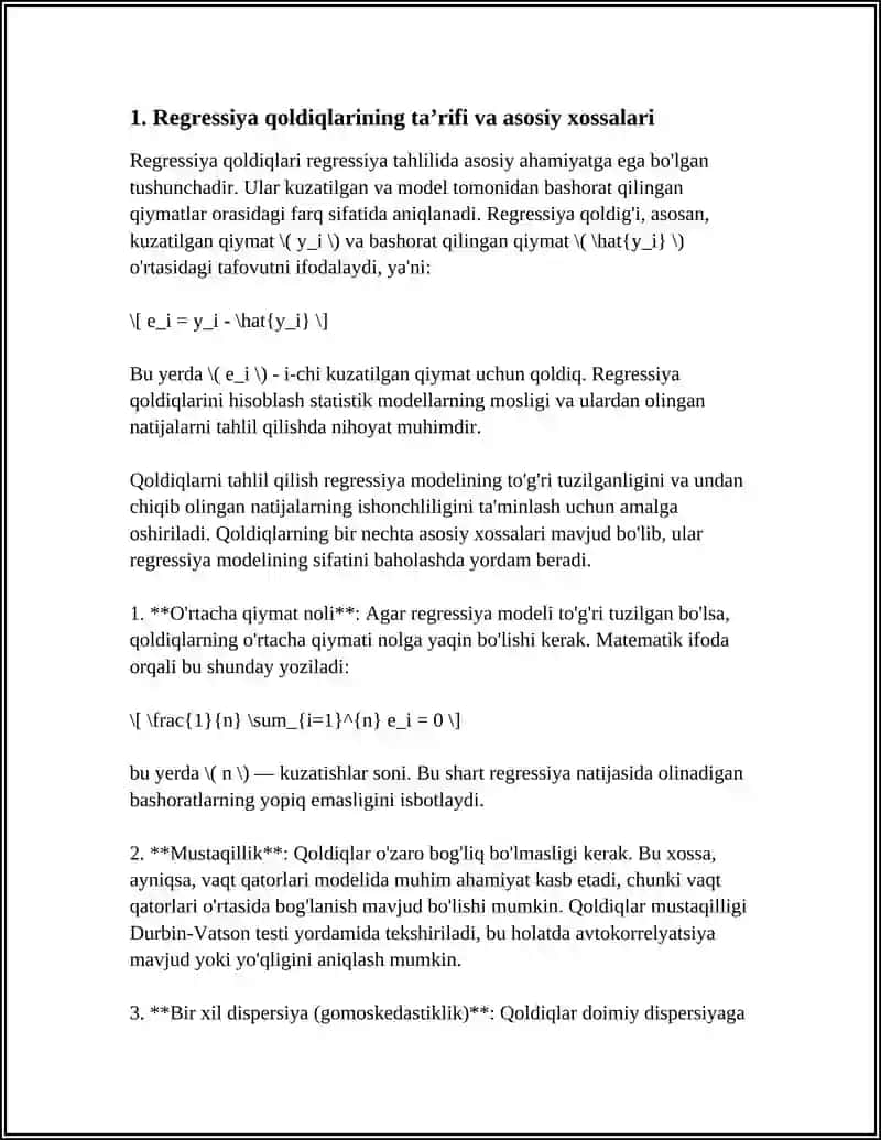 REGRESSIYA QOLDIQLARINI ANIQLASH VA ULARNI TAHLIL QILISH 3