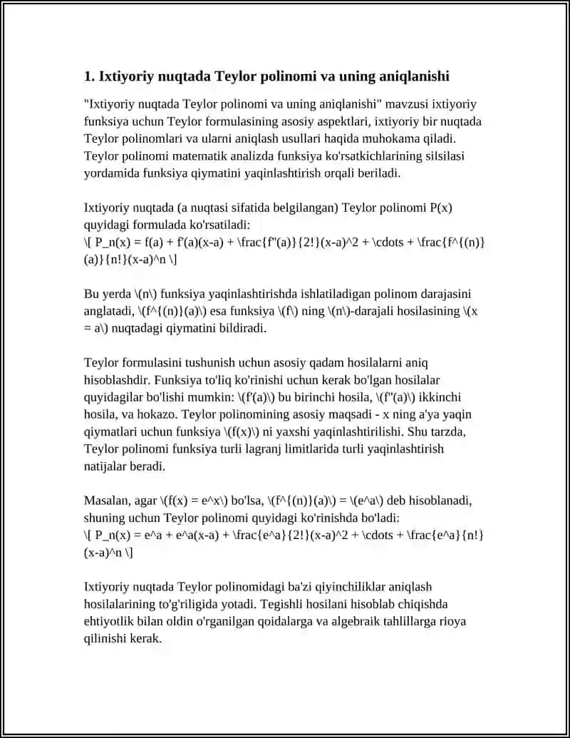 IXTIYORIY FUNKSIYA UCHUN TEYLOR FORMULASI 3