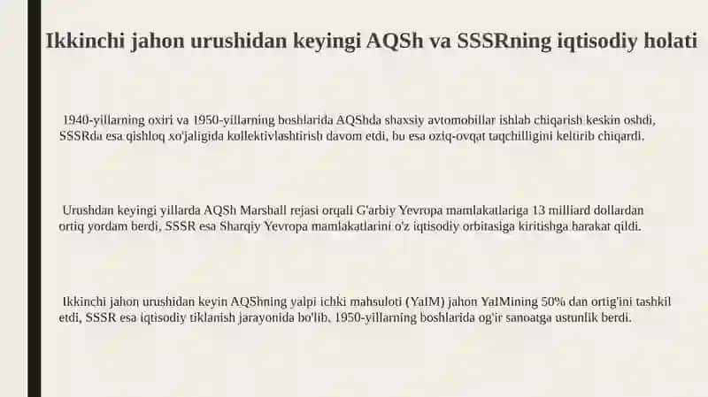 Ikkinchi jahon urushidan keyingi AQSh va SSSRning iqtisodiy holati 3