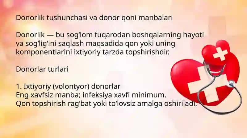 Donor qoni manbalari. Qon komponentlari va qon preparatlari 3