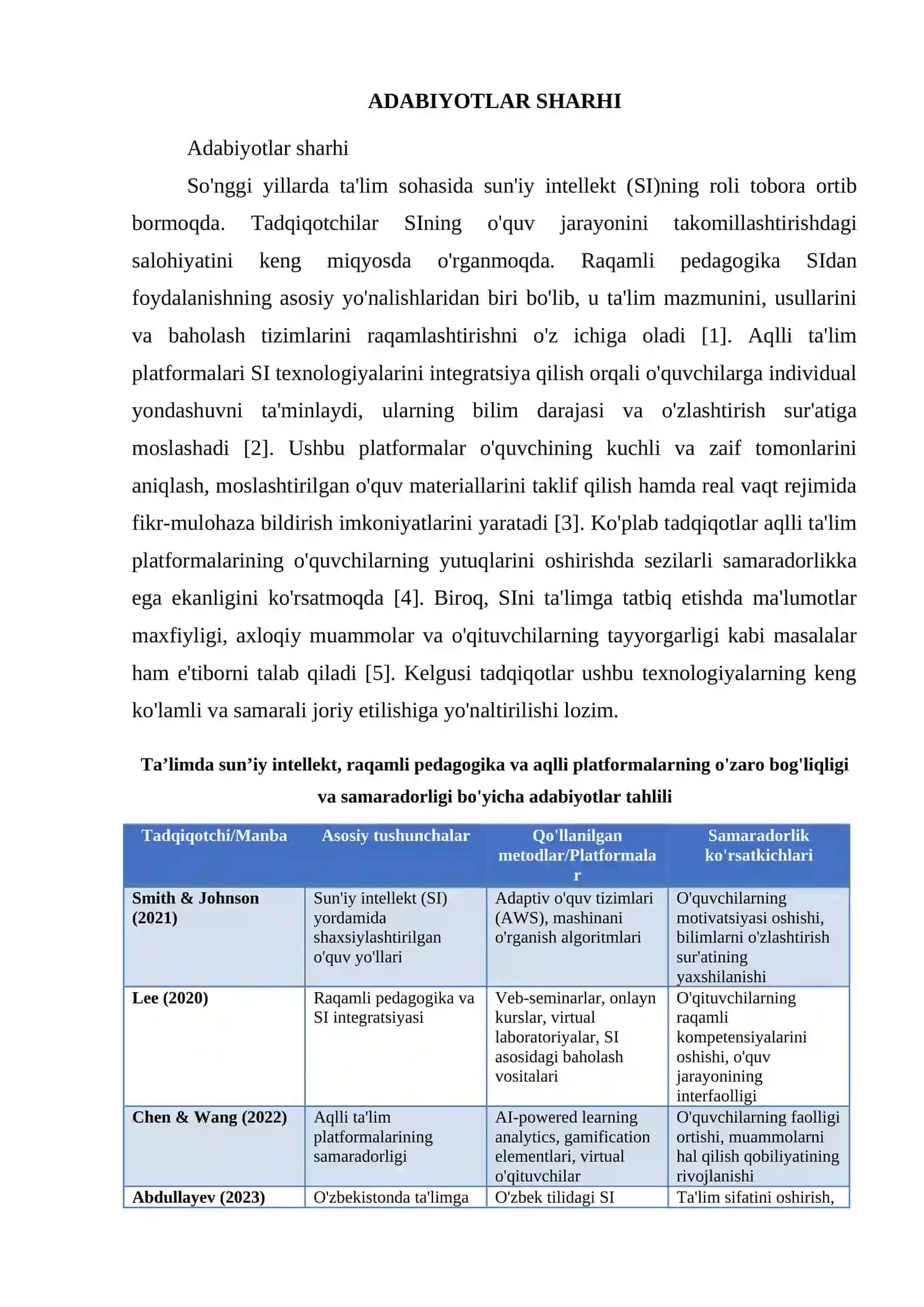 TAʼLIMDA SUNʼIY INTELLEKTDAN FOYDALANISH IMKONIYATLARI, RAQAMLI PEDAGOGIKA, AQLLI TAʼLIM PLATFORMALARI VA ULARNING SAMARADORLIGI 3