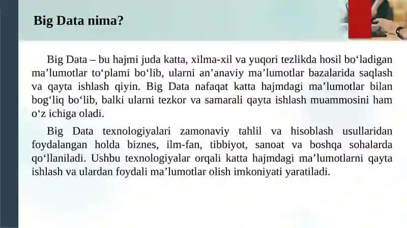 Katta hajmdagi ma’lumotlarni qayta ishlashning umumiy usullari 3