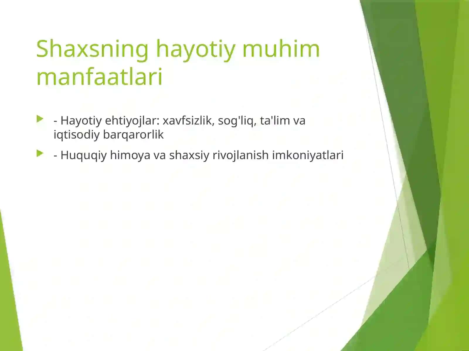 Shaxsning hayotiymuhim manfaatlari va uning xavfsizligiga tahdidlar 3
