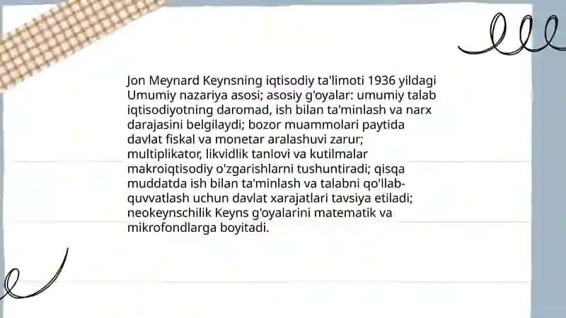Jon Meynard Keyns ta’limoti. Neokeynschilik 3
