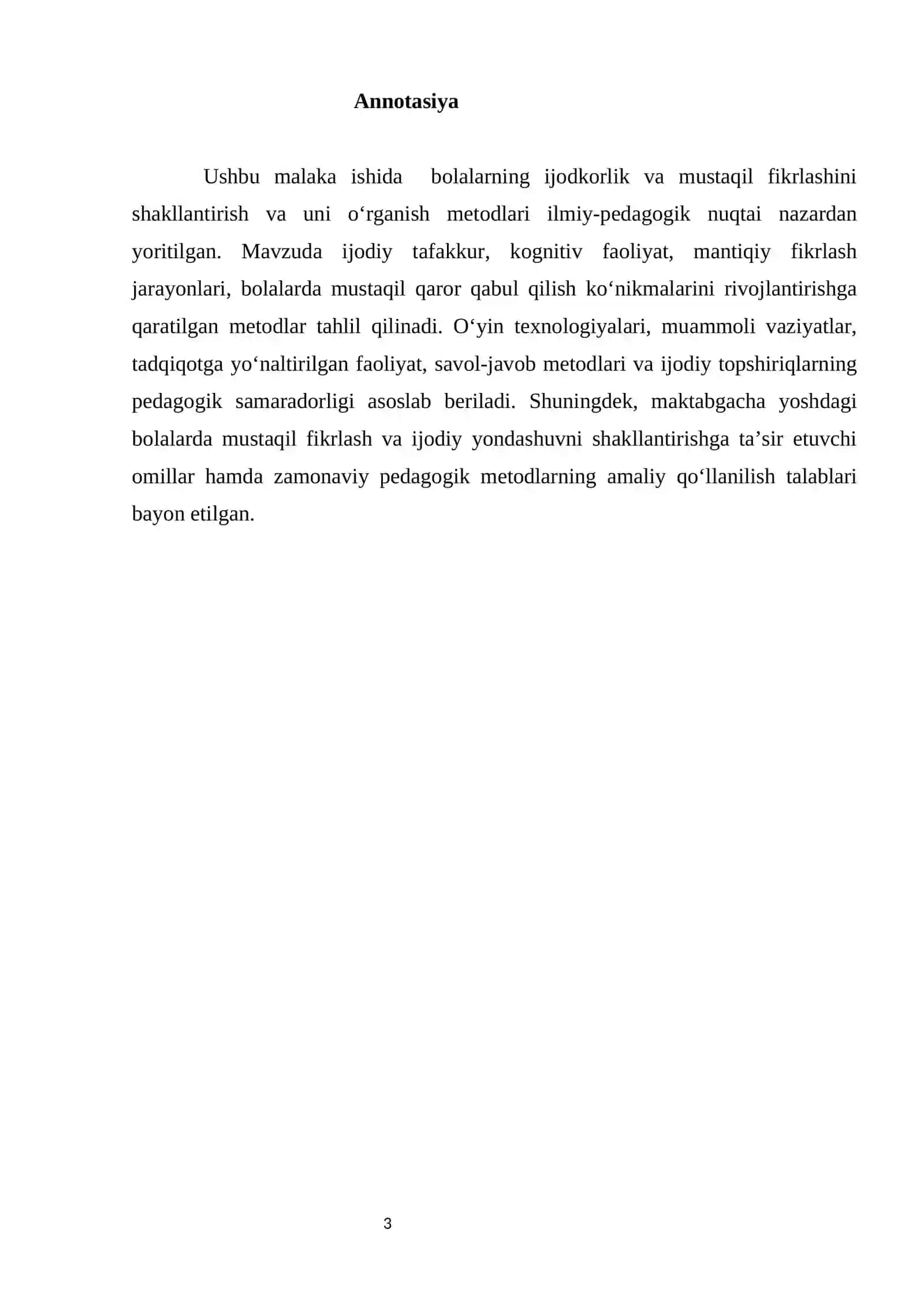 Bolalarning ijodkorlik va mustaqil fikrlashini o'rganish metodlari 3