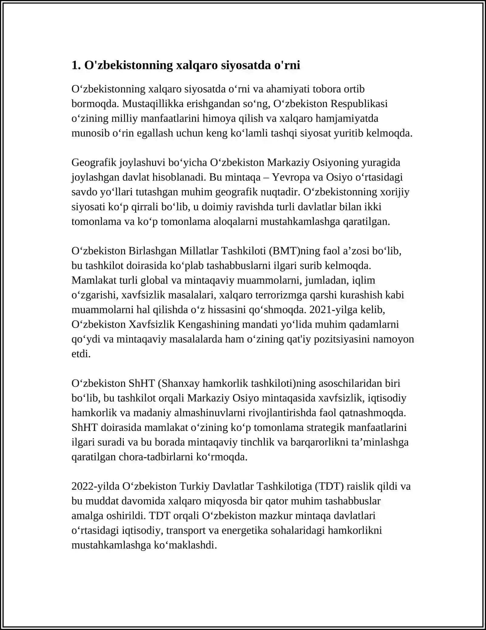 O'ZBEKISTON VA JAHON HAMJAMIYATI 3