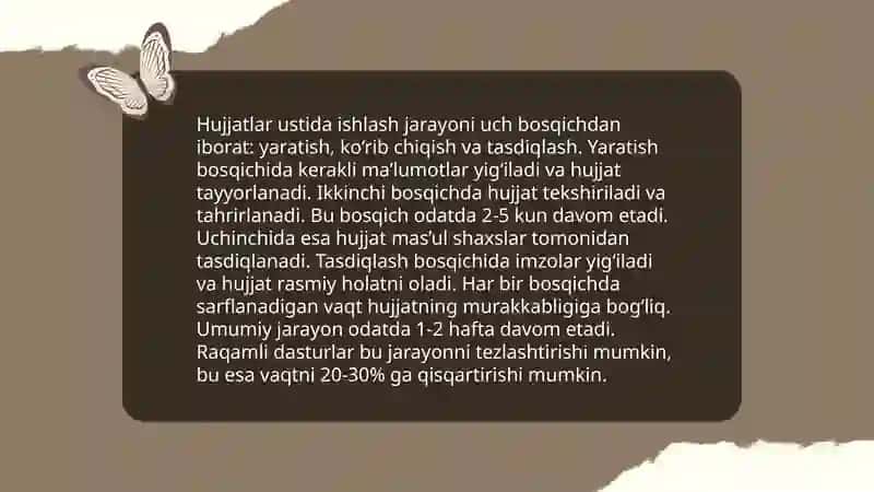 Hujjatlar ustida ishlash tartiboti. Hujjatlar ijrosini nazorat qilish. 3