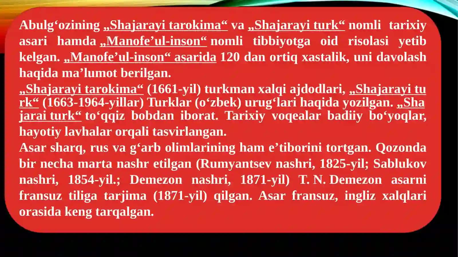 AbulG‘oziyBahodirxon“Shajara-yiturk” “Shajara-yitarokima” 3