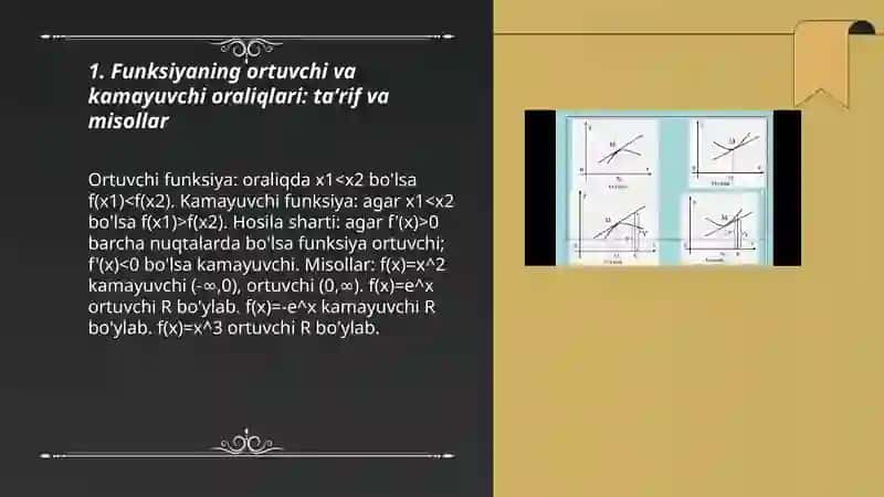 Funksiya monotonligi, qavariqlik va botiqlik oraliqlari 3