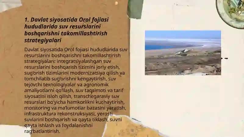Orol fojiasi ekologik holatni yaxshilash borasida davlat siyosati 3