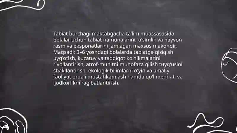 Maktabgacha taʼlimda tabiat burchagi haqida maʼlumotlar 3