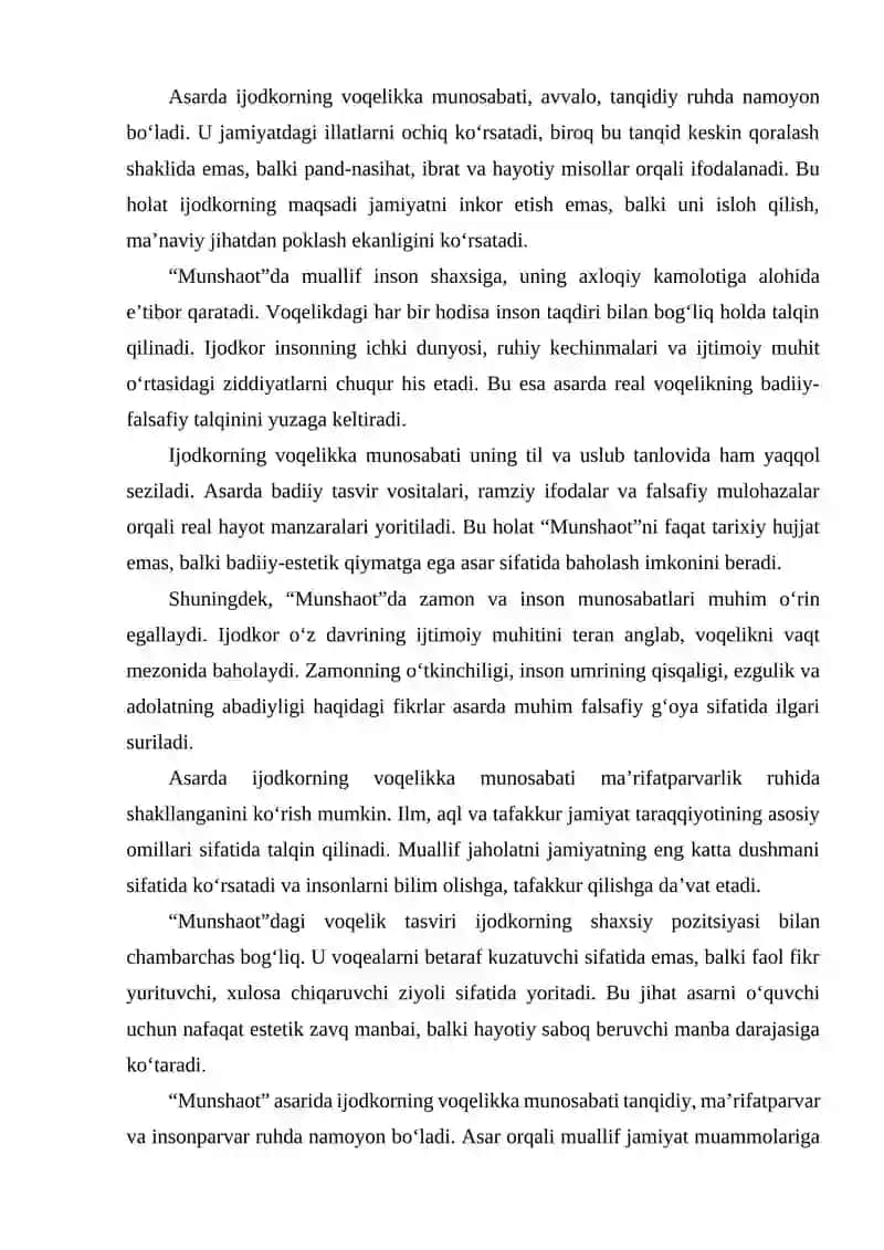 MUNSHAOT” ASARIDA IJODKORNING VOQELIKKA MUNOSABATI. 3
