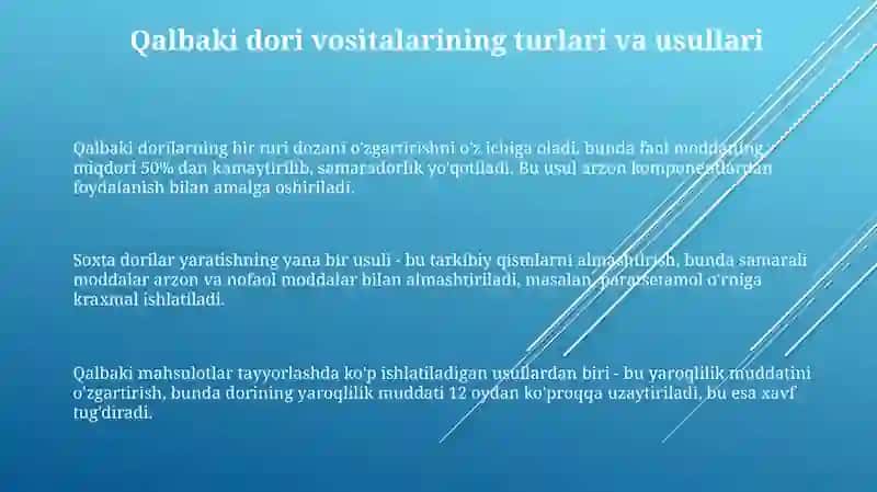 Qalbaki dori vositalarini qalbakilashtirish muammolari va oldini olish yo'llari 3