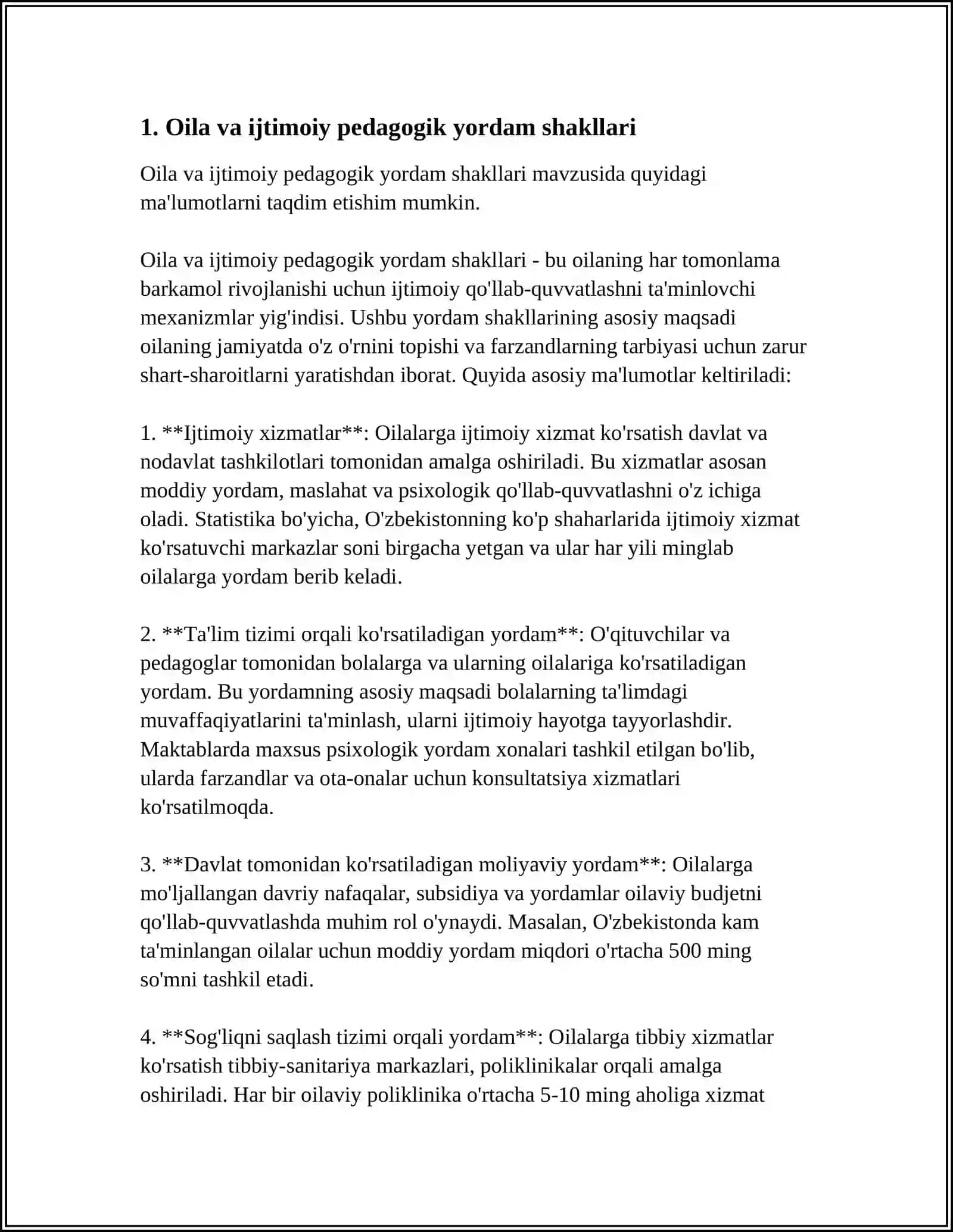MUSTAQIL ISH Mavzu: OILAGA IJTIMOIY PEDAGOGIK YORDAM SHAKLLARI 3