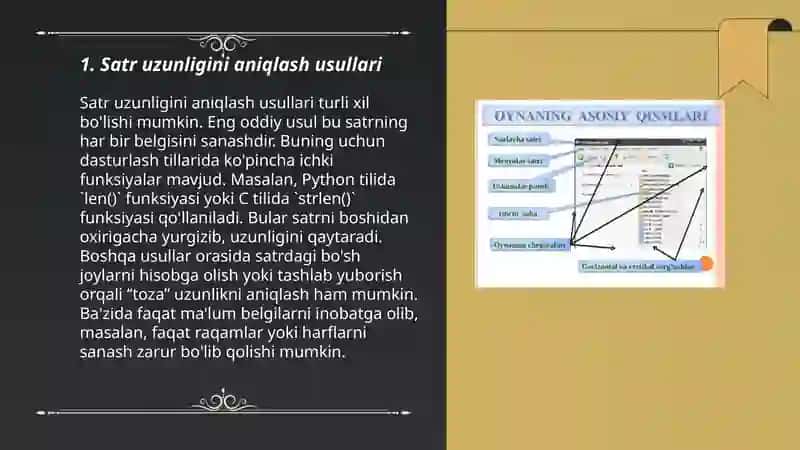 Matnlar bilan ishlash, simvollarni taqqoslash va satrlarni formatlash usullari 3