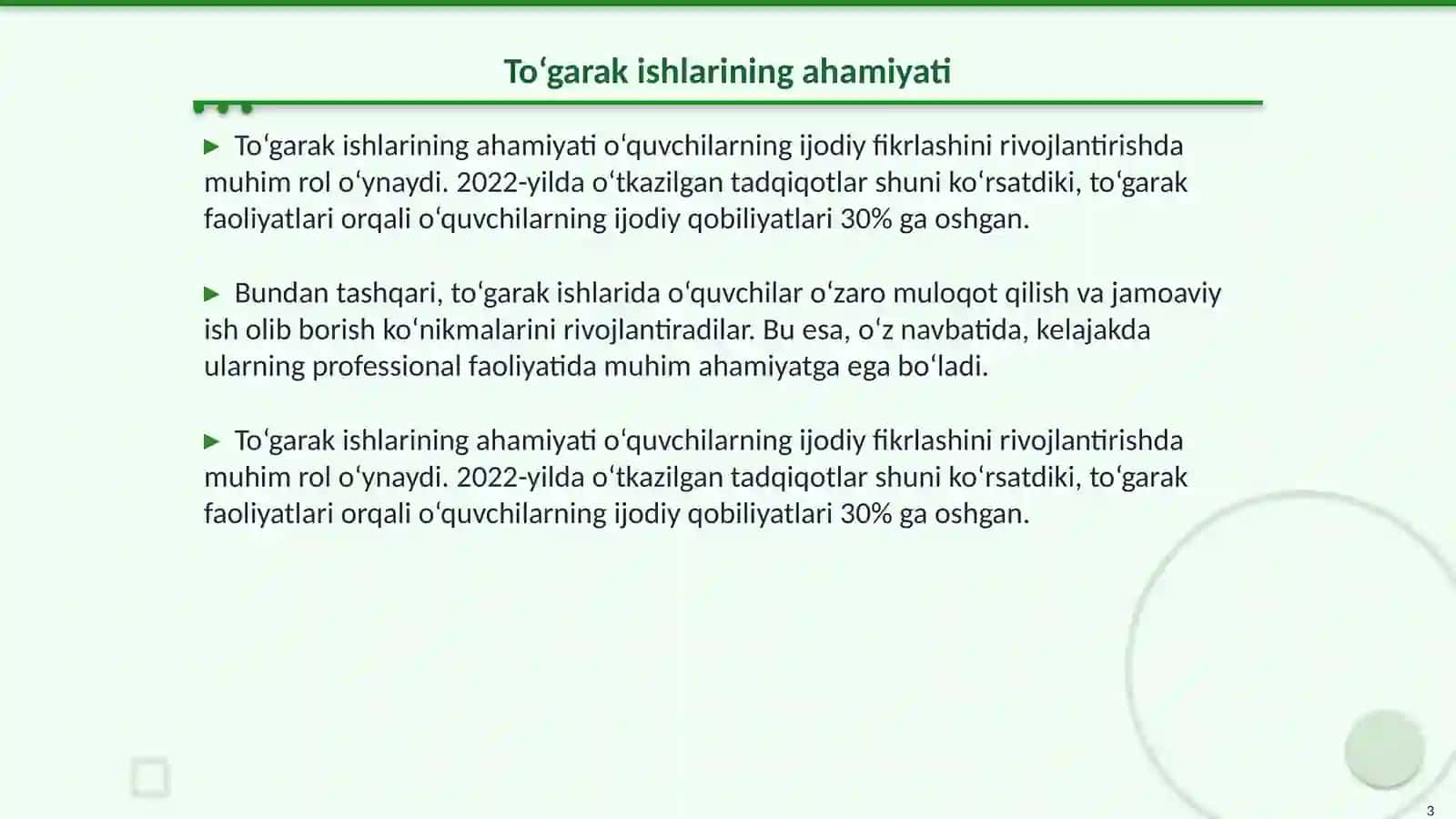 To‘garak ishlarini tashkil qilish metodlari va mashg‘ulotlarga o‘quvchilarni qiziqtirish 3