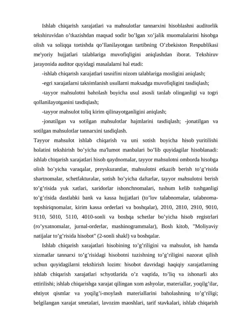Korxonada ishlab chiqarish xarajatlari auditini o’tkazishni tartibi. 3