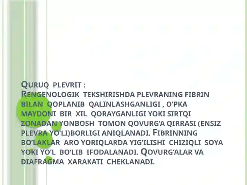 Perikardit, mediastenit, plevrit kasalliklardan urtash xususi (Rengen, KT) 3