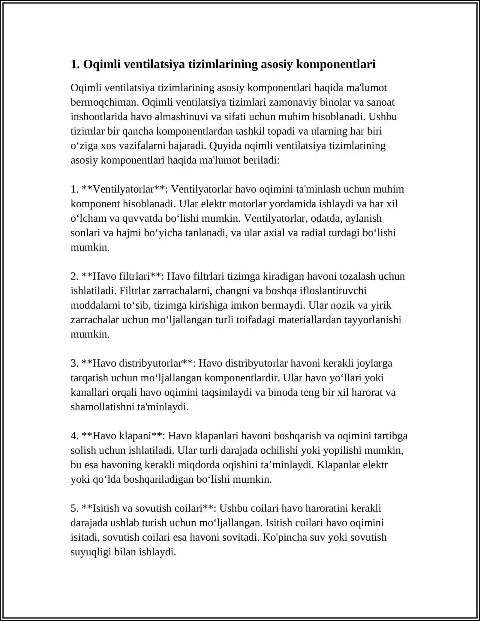 Oqimli ventilatsiya tizimlarining asosiy komponentlari 3