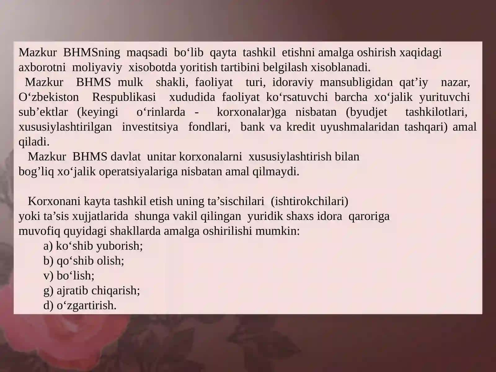 23-sonli BHMS "Qayta tashkil etishni amalga oshirishda moliyaviy hisobotni shakllantirish" 3