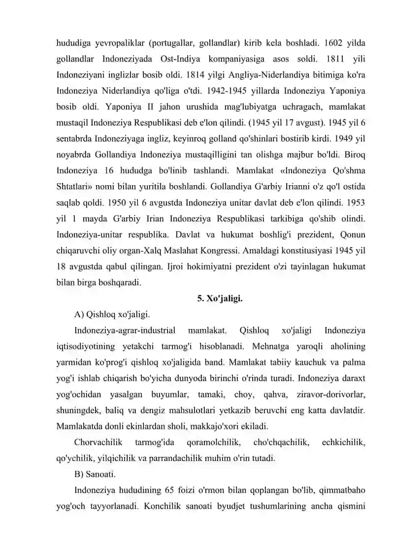 Indoneziyaning iqtisodiy geografik o'rni,tabiiy resurslari,aholisi va xo'jaligi 3