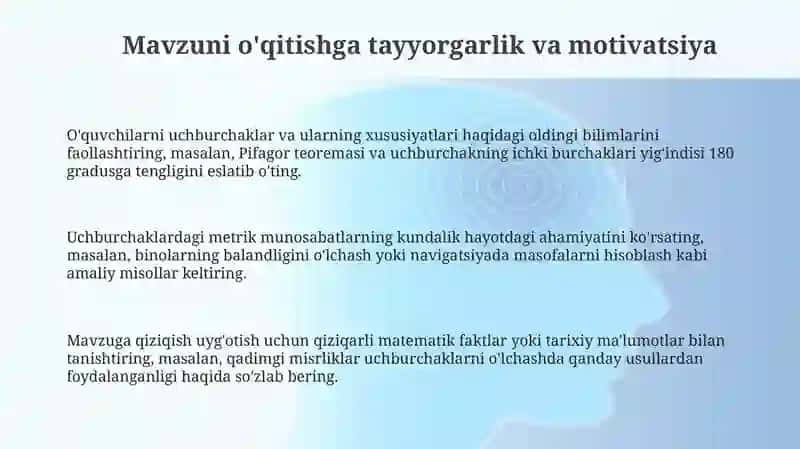 Uchburchaklarda metrik munosabatlar mavzusini o’qitish metodikasi 3